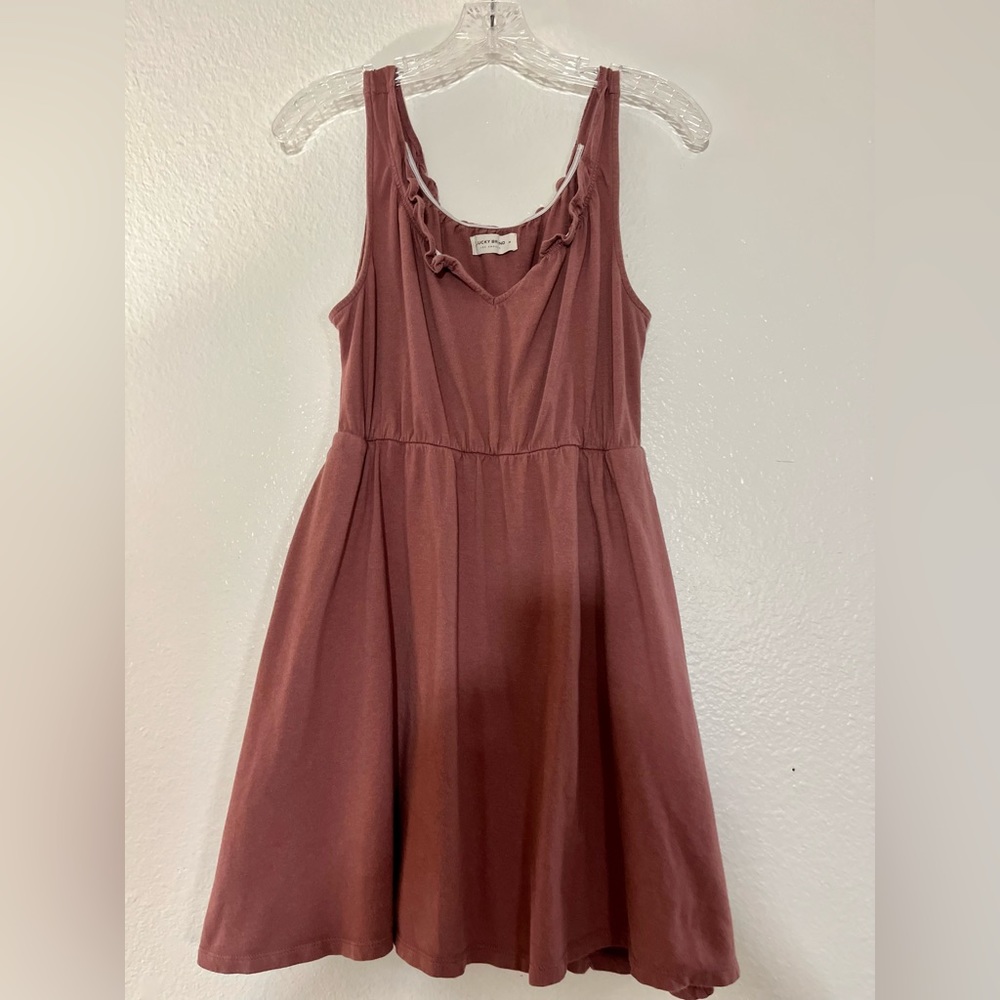 Lucky Brand Sleeveless Split Neck Babydoll Casual Dress, Berry Medium